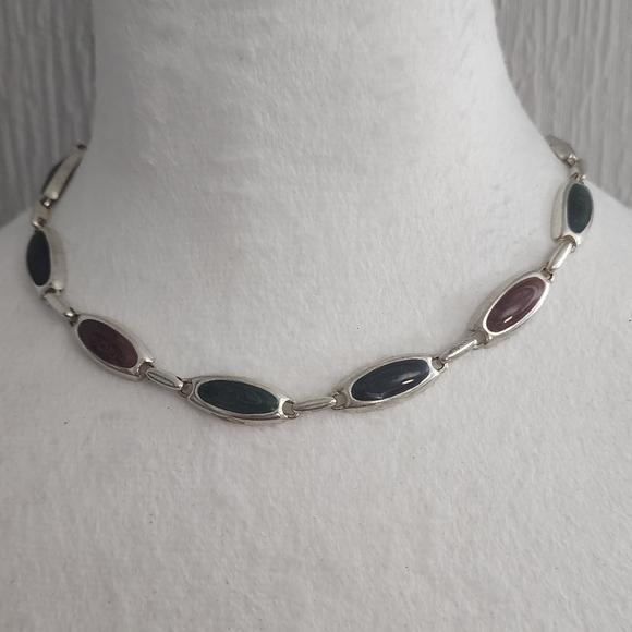 Silvertone and Multicolor Stone Necklace with Classic Design - Picture 1 of 2